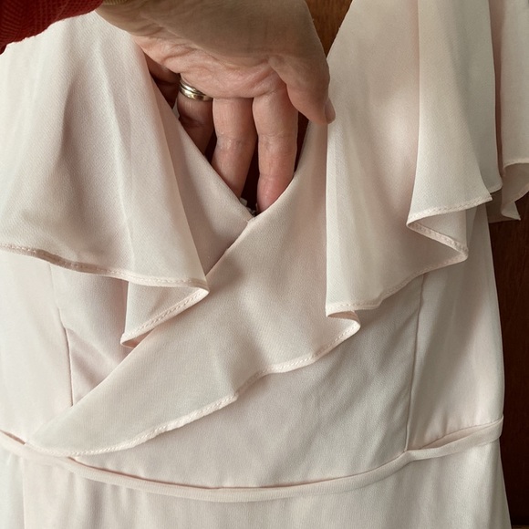 Mori Lee bridesmaid dress. Midi Flutter Sleeve Chiffon Dress - STYLE #21704 - Picture 7 of 16